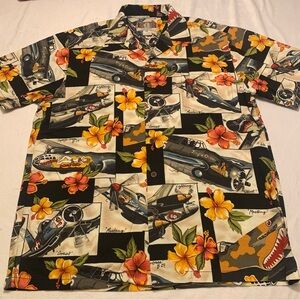 Kalaheo WWII US Fighter Plane Bomber Shirt Hawaiian Camp Aloha Mens Vintage M